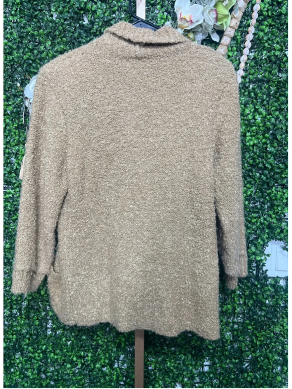 Vintage 60s Liberty House Hawaii Knit Cardigan Beige Open Concept Sweater size L